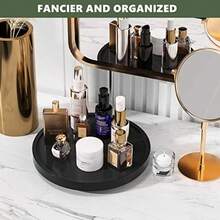 Turntable Vanity Tray 10 Inch For Perfume Candle Bamboo Kitchen Sink Countertop Organizer Keep Glass Sponge And Soap Bathroom Coffee Table Decorative Black VFLZ - 黑色+10英寸 x 10英寸 x 1.5英寸 - 查看 4