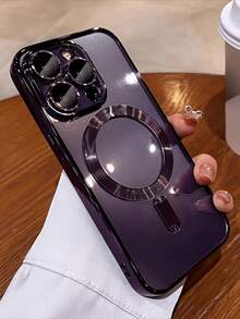 1pc Purple Glossy Electroplated Magnetic Lens Protector Case, Compatible With IPhone 17e, 17, 17 Pro, 17 Pro Max, 17 Air, 11, 12, 13, 14, 15, 16 Pro, Pro Max, Galaxy A54, S22, S23, S24, S25 Ultra, A54, A55, A16, S20P, S20U, Note10, Note20U, A36, A35, A34, S26, A25, A24, A15, A14, A06, A05, A05S, Supports Wireless Charging, International Version, Not Domestic Version - Dark Purple - View 4