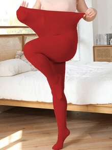 女士纯色基础款连裤袜，圣诞节，舒适 - 紅色 - 查看 8