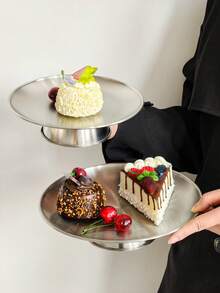 1件装豪华不锈钢小吃盘，糖果水果托盘，客厅茶几甜点架 - 銀色 - 查看 7