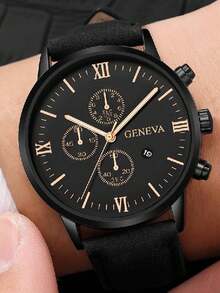 Men Triple Dial Date Quartz Watch - Black - View 4