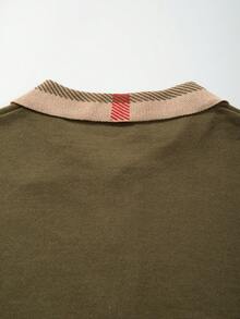 LOOKUN Colorblock Polo Shirt For Men, Plaid Collar Business Casual Knit Top, Fashionable Versatile Short Sleeve, Spring/Summer - Green - View 8