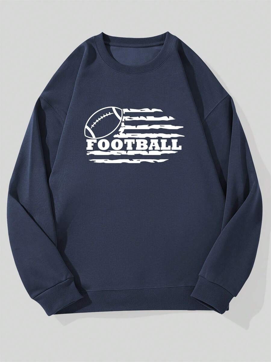 Sudadera casual de cuello redondo con patrón de rugby para hombres - Azul Marino - Ver 1