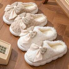 Women's Home Use Slippers - Filled With Padding, Thick And Warm, Cute With A Bow, Cotton Slippers With Thick Soles And Fluffy Texture - Maternity Indoor Home Use Thick-Soled Plush Slippers - 粉色 - 查看 6
