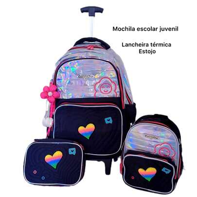 kit mochila escolar com lancheira termica e estojo juvenil