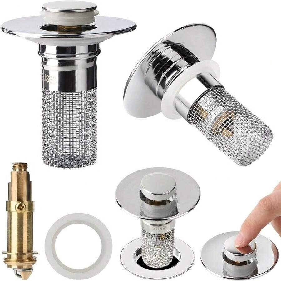 Bathroom Sink Stopper Hair Catcher, Universal Pop Up Sink Drain Filter With Stainless Steel Filter Basket, Bathroom Sink Drain Strainer - 銀色 - 查看 1