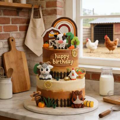 6pcs Farm Party Cake Decorations, Healing Farm Animals! Cow, Pony, Sheep Soft Rubber Figurines, Big-Eyed Cute Style. Farm Theme Party Decor, Dessert Table Decor. The Farm Animal Birthday Decorations Can Be Used Not Only For Cakes, But Also Have Decorative Value. They Can Be Used As Souvenirs Or Home Decor.