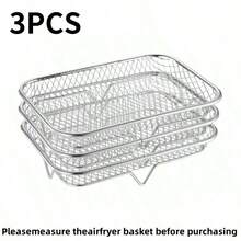 1件/3件家用不锈钢三层薯条烤架厨房单层方形圆形空气炸锅配件网架，适用于秋季、春季 - 銀色 - 查看 14