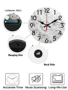 10 Inch X 12 Inch Modern Wooden Decorative Wall Clock, Gray Black Marble Painting Design, Silent Quartz Clock, Decor For Living Room Bedroom, Home Decor, Office Decoration, Housewarming Gift - Multicolor - View 4