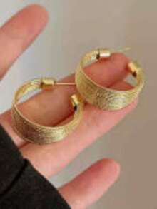 1 Pair Fashionable Exaggerated C-Shaped Gold Hoop Earrings, Elegant Multi-Layer Circle Dangle Earrings For Women - Gold - View 3