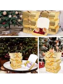 10pcs Golden Bow Gift Box, Bridesmaids Invitation Gift Box, Luxury Golden Ribbon Gift Box, Wedding Gift Box, Birthday Gift Box, Party Gift Box, Bridesmaids Gift Box, Graduation Gift Box, Valentine's Day Gift Box - Multicolor - View 3