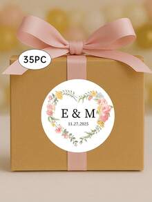 定制姓名和日期个性化婚礼标签、感谢标签、婚礼礼物标签、婚礼派对标签 - 35 张，信封标签贴纸（适用于罐子、杯子、瓶子），个性化回礼贴纸，新郎新娘婚礼贴纸，个性化圆形回礼贴纸，定制圆形订婚派对标签，定制贴纸，定制标签，感谢贴纸，适用于婴儿派对、婚礼、生日、新娘送礼会、单身派对、回礼、商务、DIY 等场合 - 彩色 - 查看 42