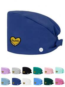 1 pezzo Cappellino da lavoro per donne in materiale di poliestere con stampa digitale a motivo a cuore del marchio, regolabile con elastico, adatto per medici, infermieri, saloni di bellezza, cliniche veterinarie, addetti alle pulizie e personale di servizio - Multicolore - Visualizzare 4