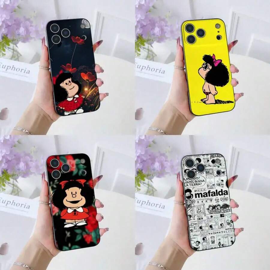 Sweet Mafalda Cartoon Phone Case Compatible With  17 16 15 14 13 12 11 Pro Max Plus Air Mini Black Silicone Soft Case, Compatible With  17 Case,  17 Pro Case,  17 Pro Max Case - z7 - 查看 1