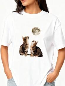 Cat Howling At Moon T-Shirt-4 - White 5 - View 3