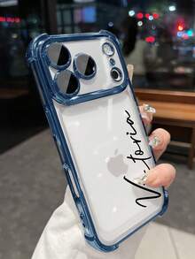 Personalized Name Phone Case, Compatible With IPhone 17 Pro Max And 17 Air, Transparent Shock-Proof Electroplated Lens Protector, Acrylic + TPU Frame, Great Christmas Gift - Blue - View 4