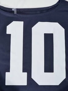 Bộ đồ thể thao thường ngày cho bé gái 8-12 tuổi, áo nỉ màu xanh navy lệch vai in số và quần cùng màu, trang phục thường ngày thời trang, bộ 2 món. - Màu xanh hải quân - Xem 6