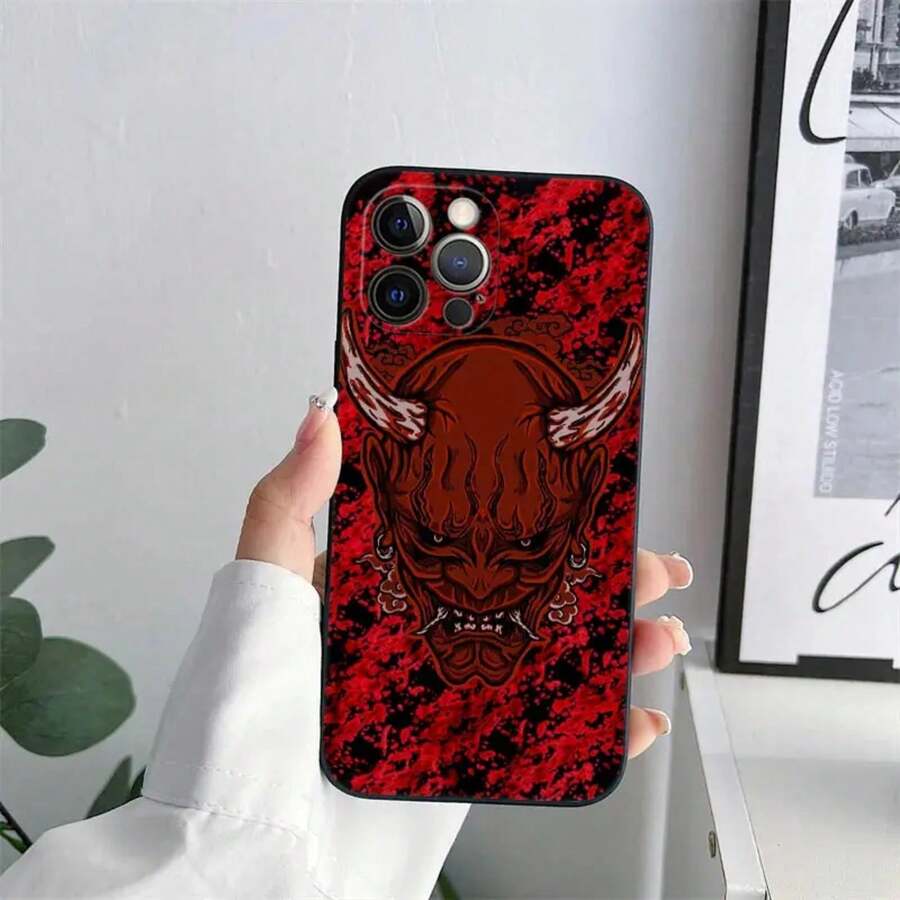 Custodia per telefono con tatuaggio della maschera Hannya samurai, compatibile con 11, 15 Pro Max, 14 Plus, 13 Pro, 12, 11, X, S, XR, 7, 8, SE 2020, in TPU morbido, compatibile anche con Galaxy S17, S17 Pro, S17 Pro Max - B07 - Visualizzare 1