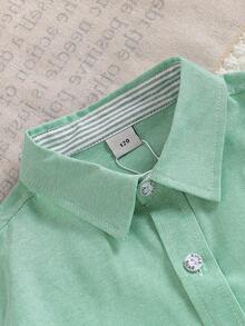 Boys' College Style Turndown Collar Long Sleeve Thin Shirt, Autumn - Mint Green - View 3