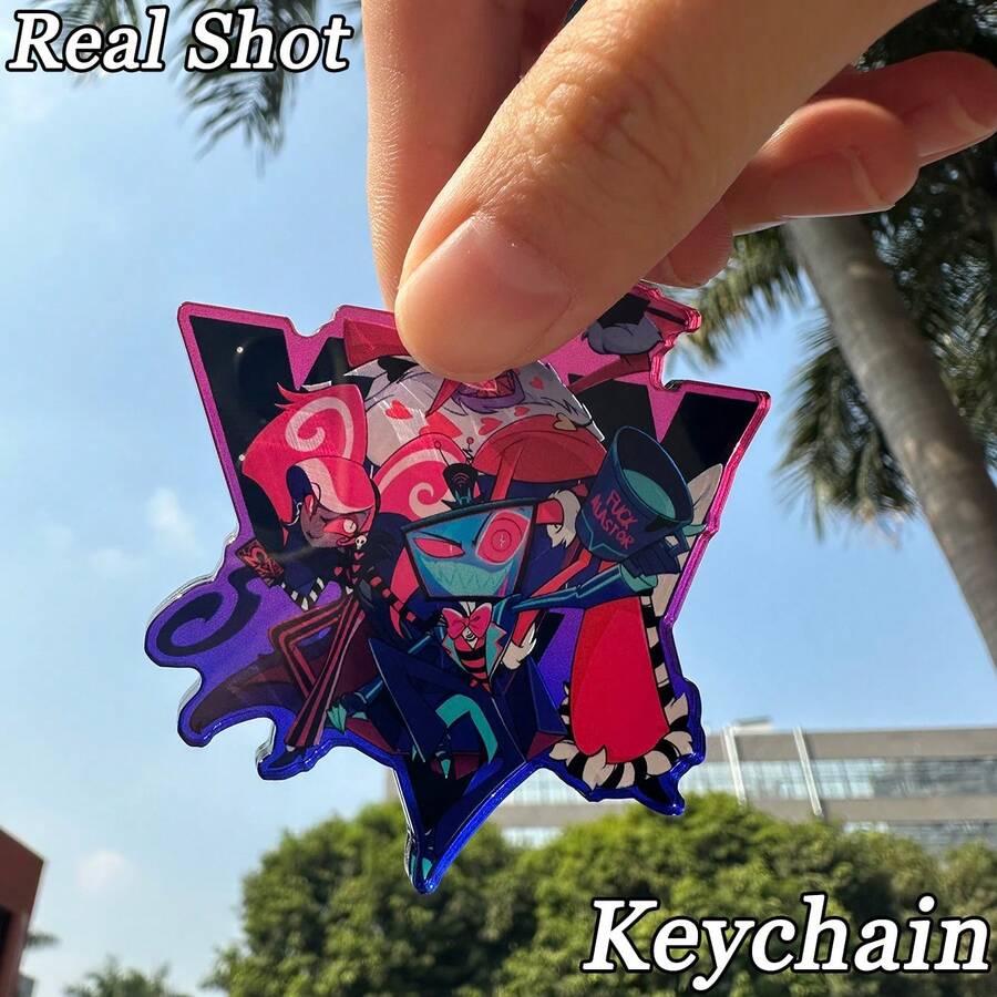 Haz-Bin/Hotel Keychain, 3vees Keychain, Stained Glass Craft Keychain, Creative Keychain, Shaker Keychain, Anime/Cartoon Keychain, Bag Charm, Car Pendant, Birthday Gift, Party Favor, Christmas Gift - Multicolor - View 1