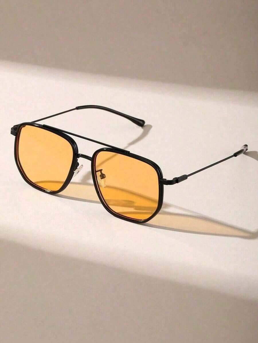 1pc Metal Pilot Frame Tinted Lens Classical Sunglasses For Vacation Party Musical Festival Accessories Sunglasses Beach Sun Glasses Beach Accessories For Women Sun Glasses Sunglasses Shades Basics And Suit For Sweater Jeans Sweatpants Hoodie Jackets Dress And Long Sleeve Shirt Fashionable Shade Elegant Outfit Family Outings Travel Vacation Holiday For Summer Beach Vacation,Outdoor,Travel - 黃色 - 查看 1