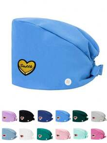 1 pezzo Cappellino da lavoro per donne in materiale di poliestere con stampa digitale a motivo a cuore del marchio, regolabile con elastico, adatto per medici, infermieri, saloni di bellezza, cliniche veterinarie, addetti alle pulizie e personale di servizio - Multicolore - Visualizzare 9