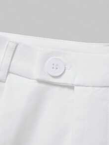 QUNGIGU 女士高腰褶裥连衣裙短裤，优雅阔腿修身A字短裤，夏季休闲工作短裤，带口袋，复古风格 - 白色 - 查看 7