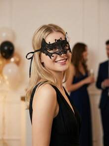 1pc Women & Girls Lace Butterfly Masquerade Half Face Mask, White Lace Mask, Party Mask, Parent-Child, Adult Female Personalized Mask, Masquerade - Black - View 8