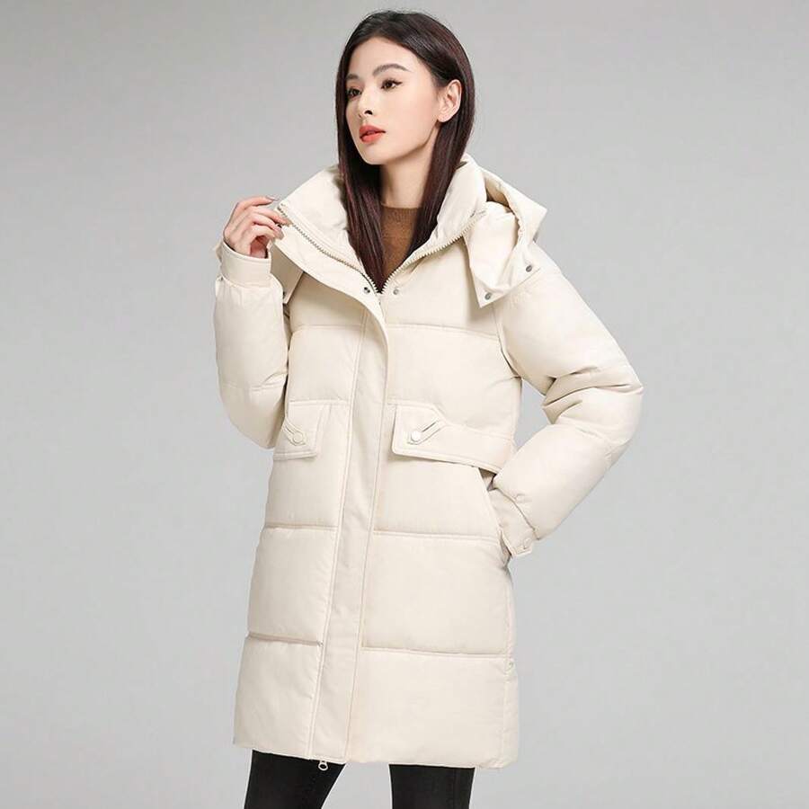 2025 Winter Women's Mid-Length Cotton Coat, Luxury Down Cotton Coat, Korean Style Pant Coat, Chic Casual Cotton Jacket, Coat