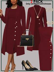 女士两件套春季穿搭 - 酒紅17 - 查看 3