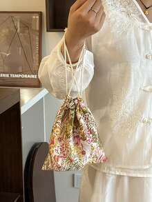 1 chiếc túi đựng mỹ phẩm dệt kim thêu hoa dung tích lớn, cần thiết cho du lịch và các bữa tiệc, túi nhỏ, túi đựng đồ trang điểm, vật dụng du lịch thiết yếu - Nhiều màu - Xem 4