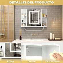 CYEspejo para Baño con Luz LED y Pantalla de Hora Espejos de Vanidad Montados en Pared con 3 Color Gabinete para Baño con Armario de Pared y Toallero Armario de Almacenamiento Blanco - Blanco - Ver 4