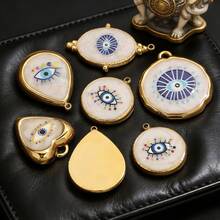 1 件 304 不锈钢 18K 镀金珐琅白蓝恶魔之眼吊坠，适用于 DIY 耳环、手链和珠宝制作，批发配件 - 金黃 - 查看 5