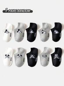 Disney 1/5/10 Pairs Girls/Kids/Boys Spring/Summer Ankle Socks, Adorable Cartoon Mickey/Minnie Mouse Pattern Decor, Fashionable Casual Breathable Moisture-Wicking Solid Color Invisible Socks, Cute & Versatile For Leisure, Sports, School, Holidays, Random Color & Style - Multicolor - View 11