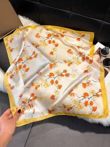 1 chiếc khăn vuông in hoa trang nhã, kích thước 27,6 inch, kiểu khăn bandana đa năng dành cho nữ, phù hợp cho phong cách thường ngày, đường phố, che nắng ngoài trời, hoặc làm phụ kiện đội đầu trang trí. - Màu vàng - Xem 2