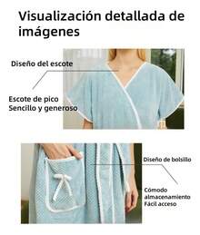 TendenciaBata Mujer Terciopelo Coral Suave Y AbsorbenteCalidad premium - Azul - Ver 6