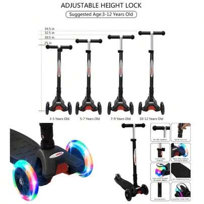 Foldable Scooters, Deluxe Kick Scooter 4 Adjustable Height 132lbs Weight Limit 3 Wheel, Lean To Steer Wheels, Best Gifts Age 3 - 12 Year Old