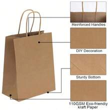 Conjunto de 40/20 sacolas de papel kraft marrom com alças, ideais para presentes, supermercados, lojas especializadas, encomendas, embalagens e uso doméstico.