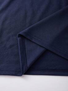 Camiseta Feminina Blusa Algodão Flores Pata Pet Florida Casual Cute Malha Premium Manga Curta Camisa Gola Redonda - Azul Marinho - Visão 2