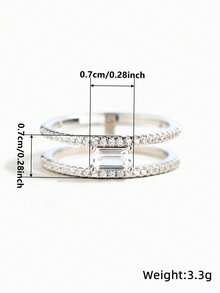 1 pieza Anillo de zirconia cúbica glamoroso para mujer para boda, compromiso, aniversario, fiesta, joyería, regalo del Día de San Valentín - Plateado - Ver 8