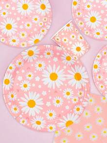 10pcs/20pcs/50pcs/80pcs Daisy Happy Birthday Party Supplies Disposable Dinnerware Set Pink And White Daisy Flower Paper Plates Cups Napkins Tableware Set For Groovy Boho Rotro Flower Birthday Baby Shower Party Decorations