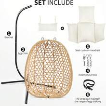 Egg Chair With Stand, Patio Wicker Hanging Chair, Hammock Swing Chair, 350LBS Capacity For Bedroom, Balcony, Garden - Vàng be - Xem 3