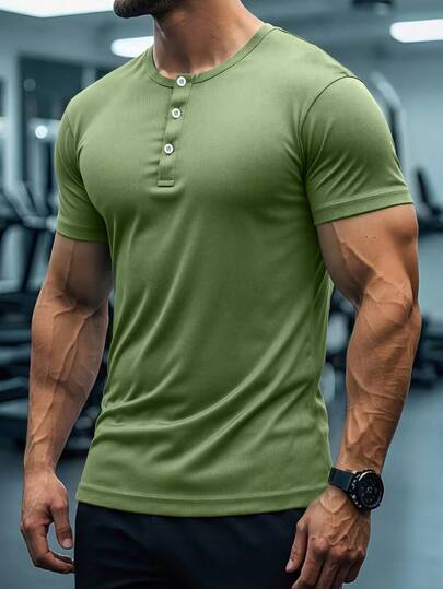 一件装休闲简约圆领短袖T恤，针织速干运动上衣，男士舒适夏季健身T恤，适合健身房穿着