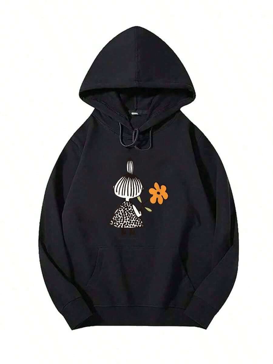 Little Mii Flower Holding Backside Hoodie - Black - View 1