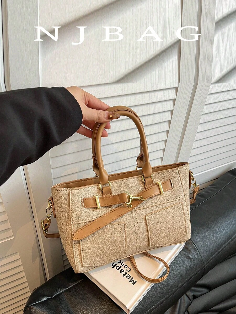 1pc Fashionable Casual Solid Color Multi-Pocket Shoulder Tote Bag, Large Capacity Women's Commuter Bag