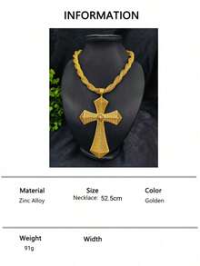 1pc Cross Pendant Necklace, Gold Color, Suitable For European, African, Brides, Weddings, Parties, Daily Wear, Holiday Gift - Yellow Gold - View 5
