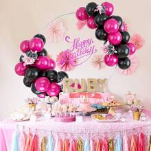 Black And Red Party Balloon Set, Includes 50pcs 10-Inch New Magenta And Matte Black Latex Balloons, Randomly Matched Ribbons For Customizable Combinations, Perfect For Birthday, Theme Party, Shower, Wedding, Valentine's Day, Proposal Engagement, Anniversary, Prom, Gender Reveal Decoration And Other Important Holiday Indoor/Outdoor Photography Props And Decor - Black and Red - View 7