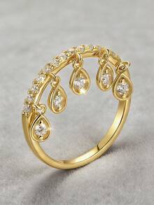 1pc Elegant Tassel Rhinestone Adjustable Women's Ring, Suitable For Daily Wear, Sparkling Finger Accessory, Holiday Gift - Multicolor - View 2