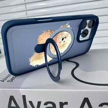 Cute Plush Puppy Pink Bow Phone Case, Magnetic Phone Case, TPU+PC Shockproof 2-In-1 Design, 1500 Magnetic Stand, Invisible Flat Stand, Lens Protection, Suitable For IPhone 17, 16, 15, 14, 13, 12 Plus, Pro, Max, And Air. A Great Gift For Friends, Loved Ones, Or Yourself. - Black - View 1