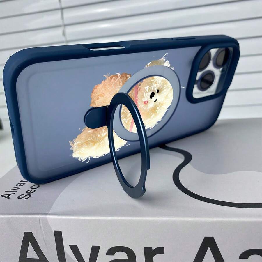 Cute Plush Puppy Pink Bow Phone Case, Magnetic Phone Case, TPU+PC Shockproof 2-In-1 Design, 1500 Magnetic Stand, Invisible Flat Stand, Lens Protection, Suitable For IPhone 17, 16, 15, 14, 13, 12 Plus, Pro, Max, And Air. A Great Gift For Friends, Loved Ones, Or Yourself. - Black - View 1